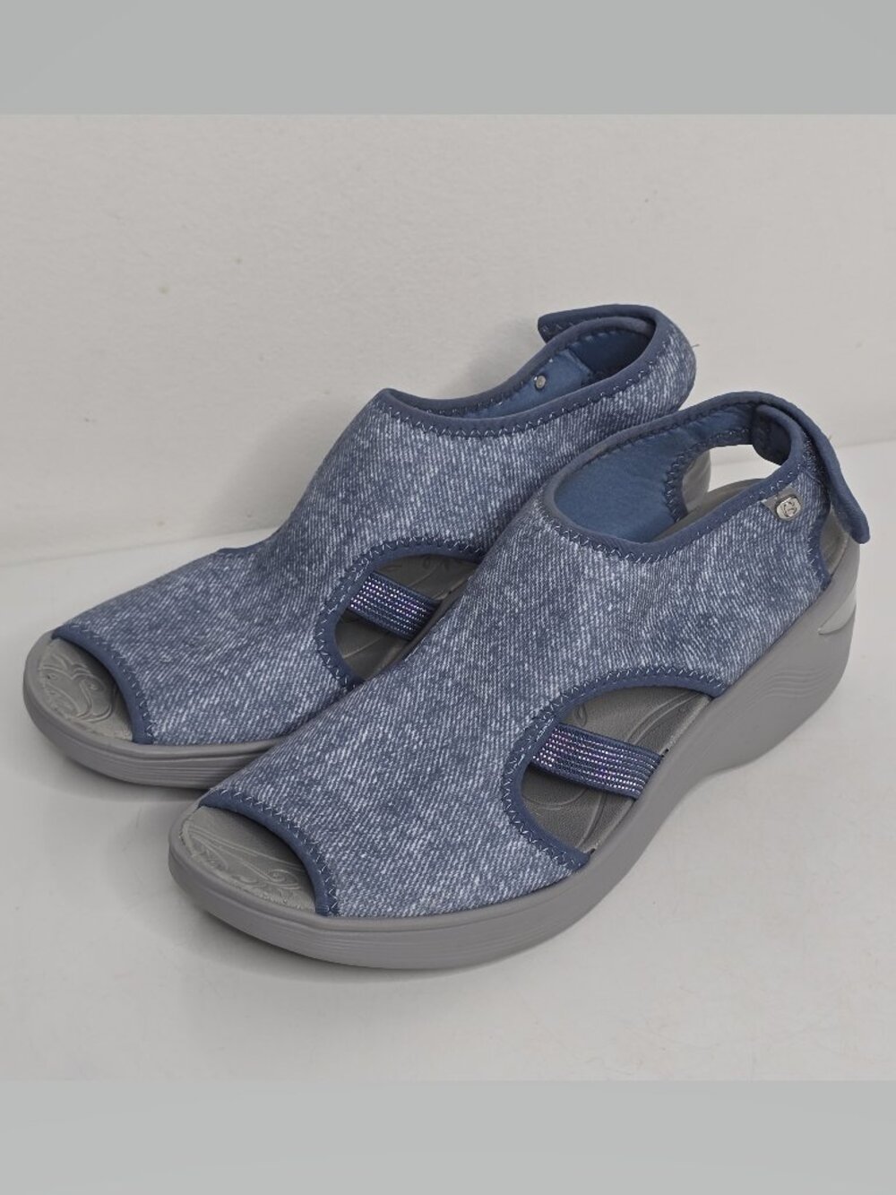 Bzees Washable 8.5 Comfort Wedge Sandals Womens Blue Slingback Peep Toe